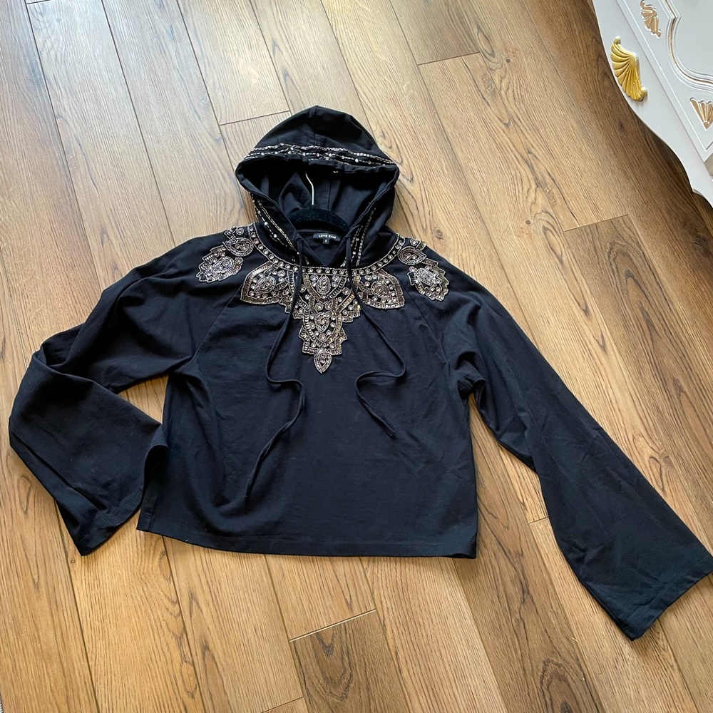 Love Sam beaded cropped hoodie Small